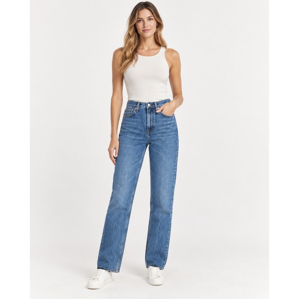 Everlane The Way High Jean Women 24 Blue High Rise Straight Organic Cotton Denim